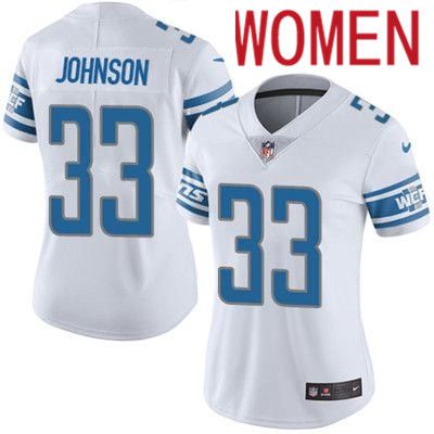 Women Detroit Lions #33 Kerryon Johnson Nike White Game Player NFL Jersey